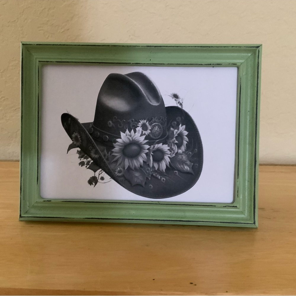 Farmhouse Sunflowers and western cowboy hat picture 5x7 w/frame